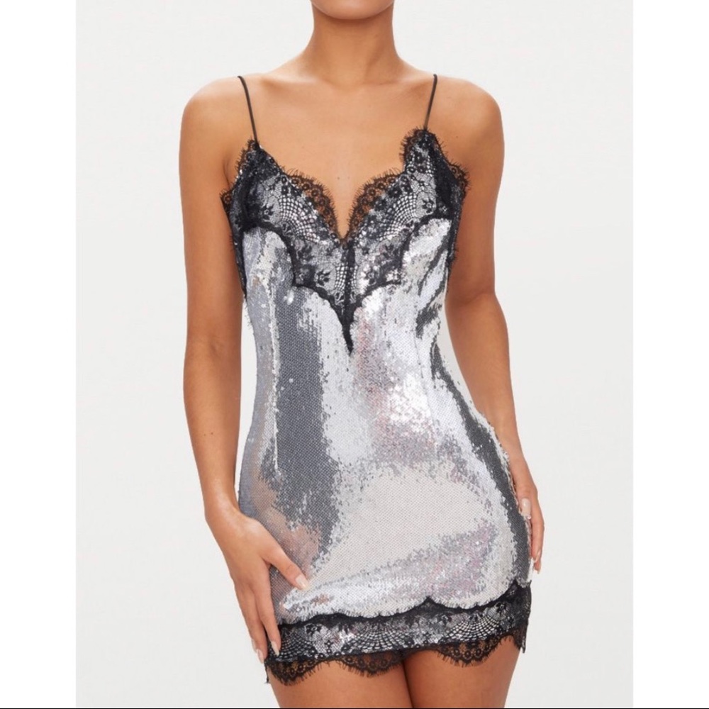 Pretty Little Thing silver sequin mini dress